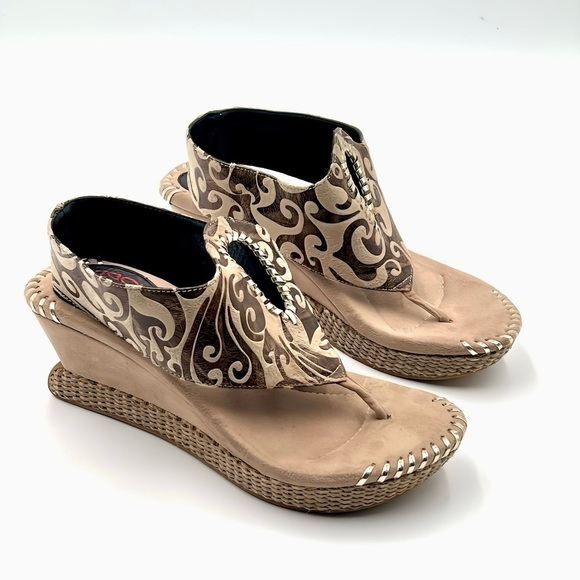 Modzori Lucia Reversible Wedge Sandals Black Tan Metallic Travel Size 9 Boho - Picture 8 of 16